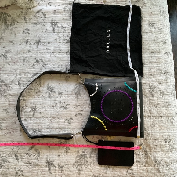 Orciani Carioca Leather Bag Tote - Black Fun Multicolor w/ Separate Wristlet NWT - Picture 3 of 16